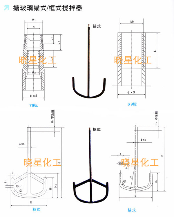 搪玻璃錨式/框式攪拌器