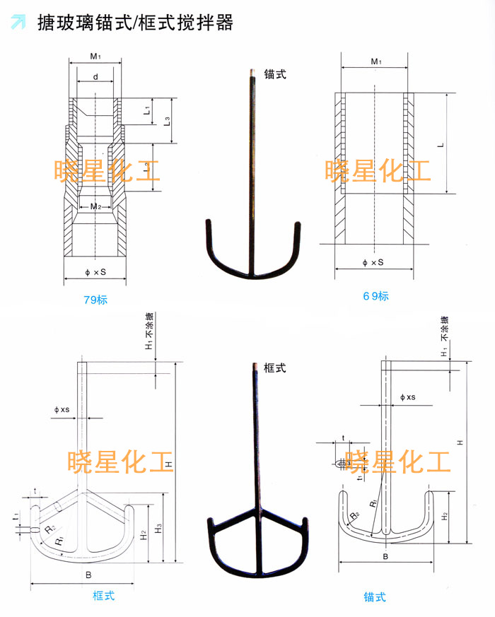 搪玻璃錨式/框式攪拌器